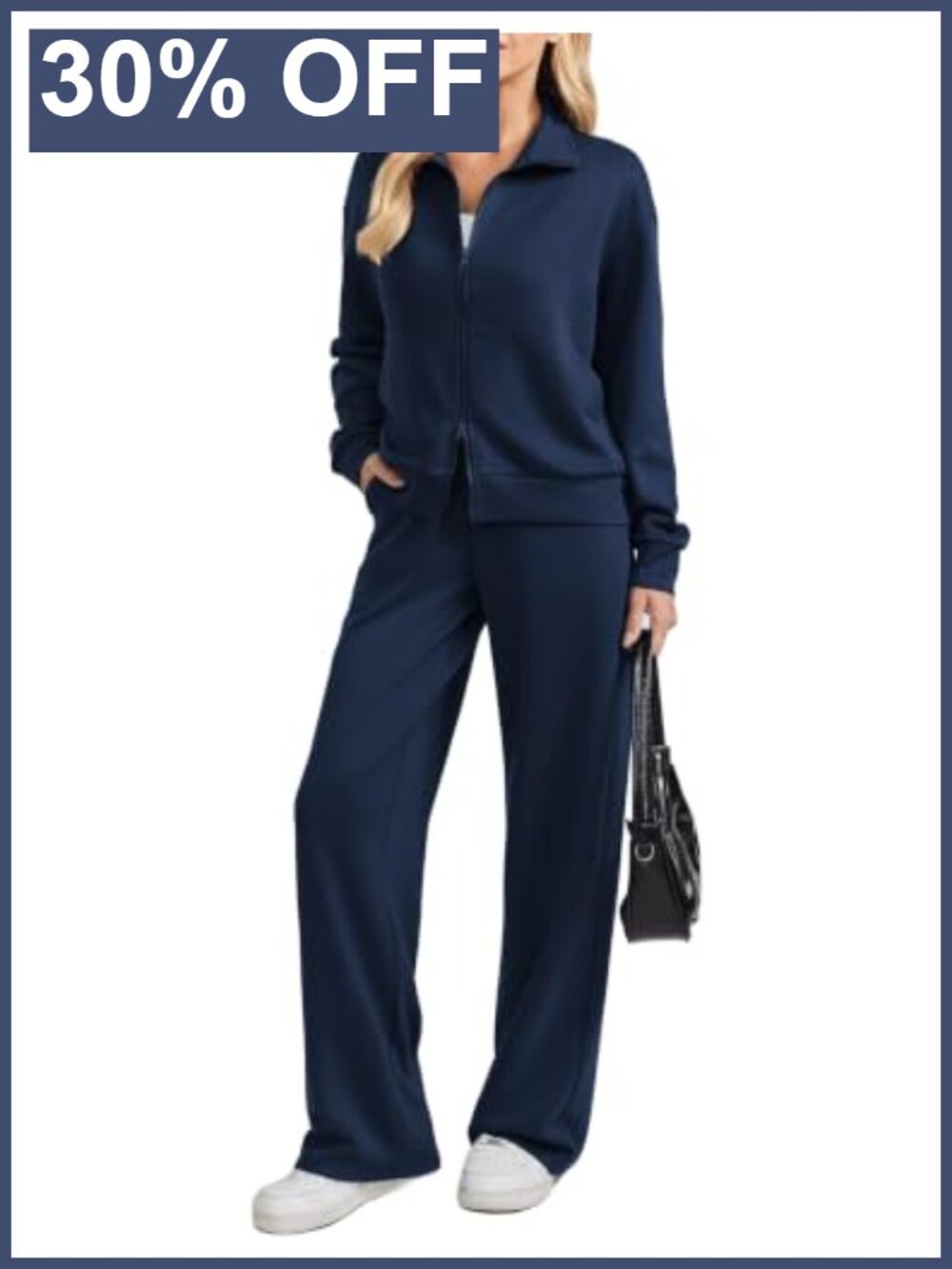 2-Piece Tracksuit Women's Two-Way Zip Top Wide Leg Pants Lounge Set Lightweight
